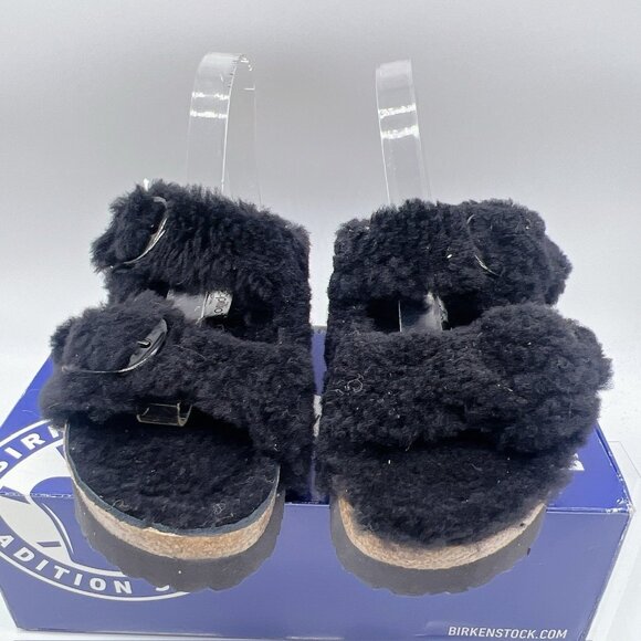 Birkenstock Arizona Big Buckle Shearling Teddy Black Platform Sandal EU 40 Women - Picture 4 of 11